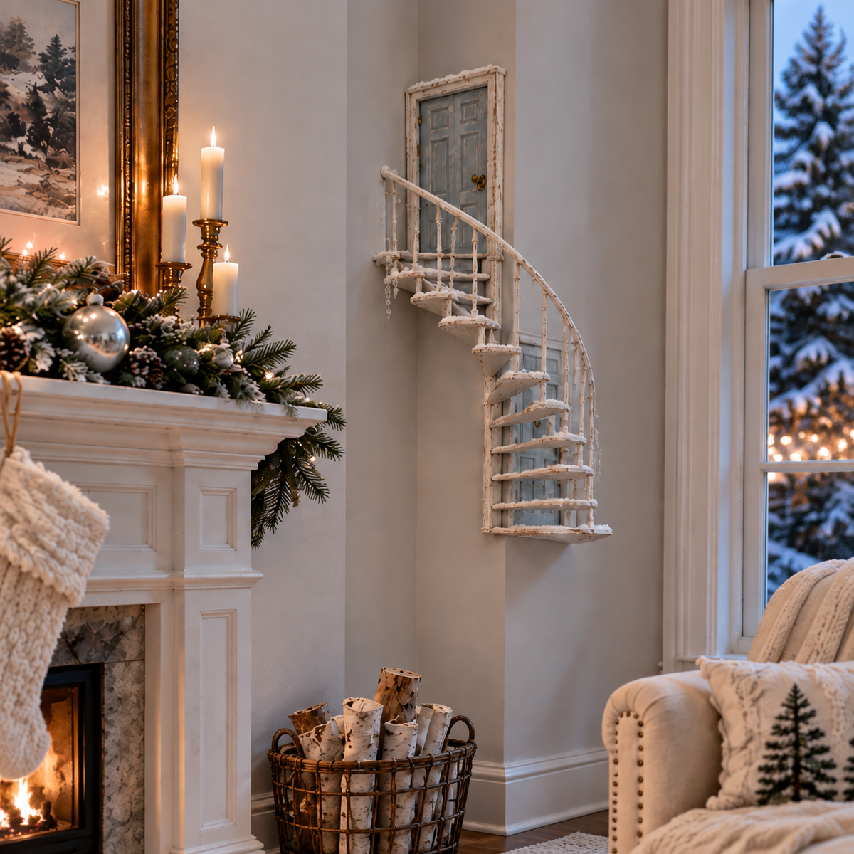 ❄️ Light-Up Winter Fairy Door Staircase – Enchanted LED Wall Decoration