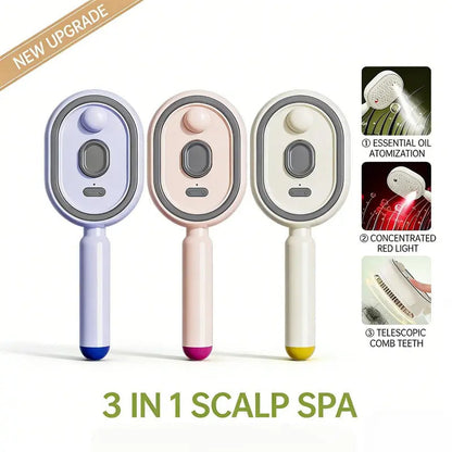 💆 3-in-1 Scalp Spray Massage Comb – Fine Mist Hair Brush with Red Light & Easy-Clean Design