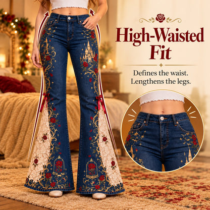 ✨ Fairy Tale Flare: Vintage Embroidered Denim Jeans