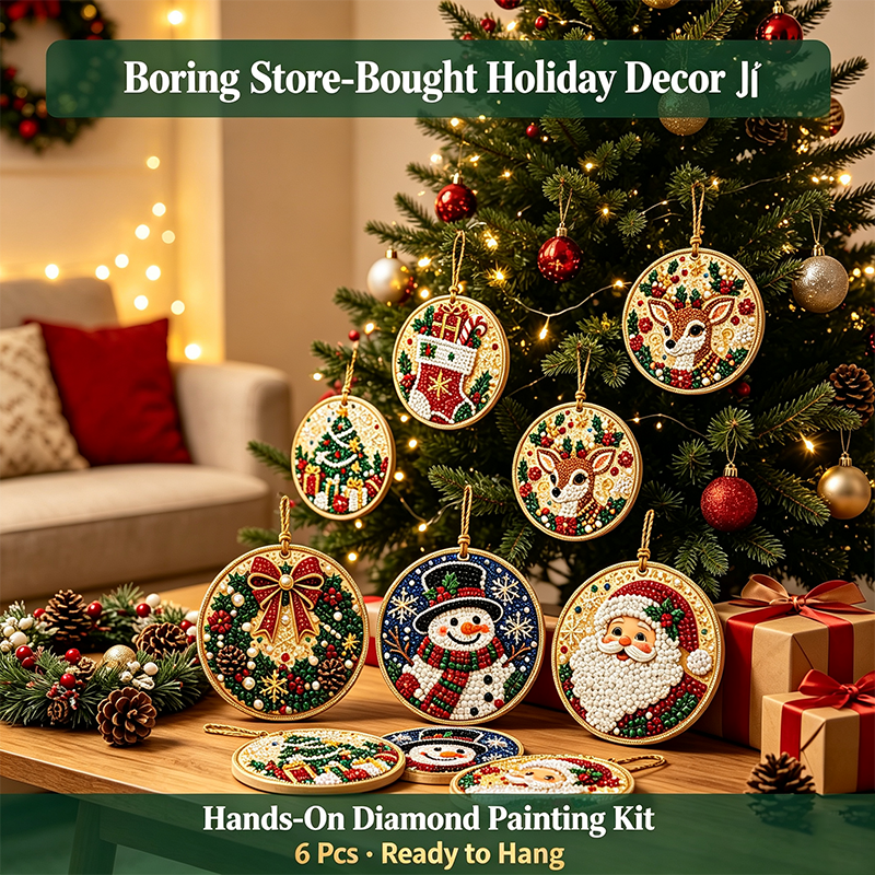 🎄✨6Pcs/12Pcs Christmas DIY Diamond Painting Ornaments Kit, Xmas Tree Hanging Pendant🎄