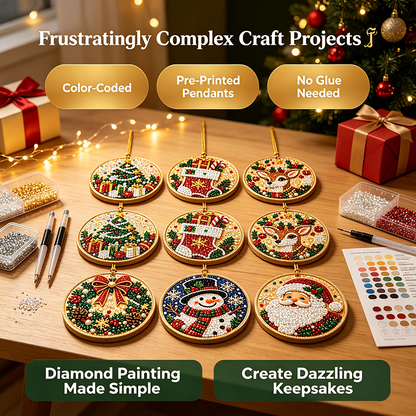 🎄✨6Pcs/12Pcs Christmas DIY Diamond Painting Ornaments Kit, Xmas Tree Hanging Pendant🎄