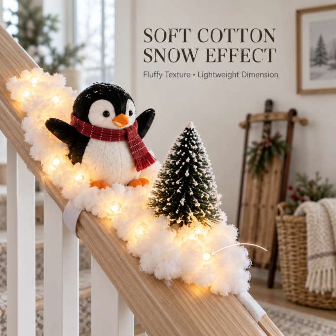 🐧 5-Piece Penguin Christmas Staircase Décor – Snowy Railing Light Display