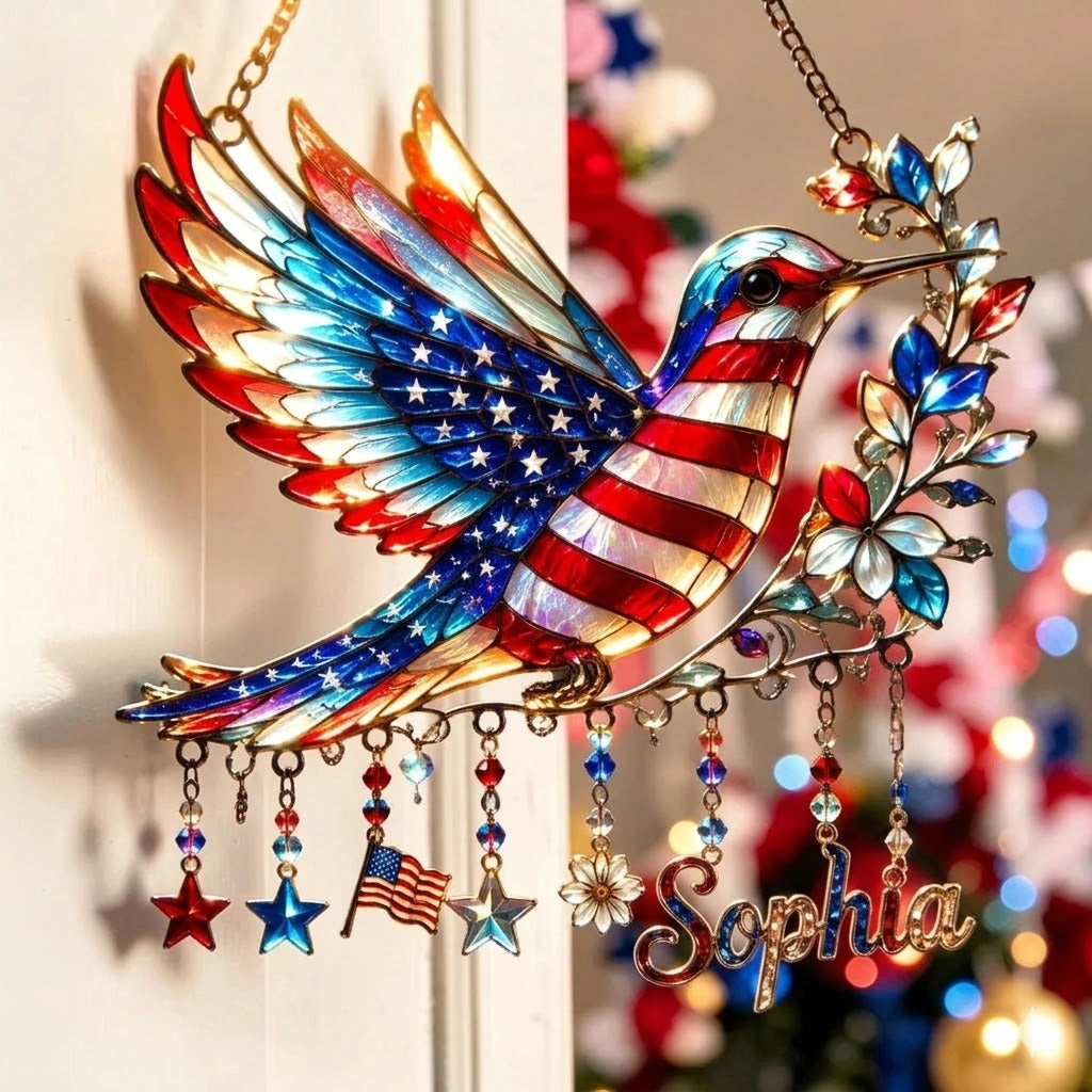 Patriotic Hummingbird Sun Catcher 🎉 - 250th Anniversary Gift 🎆