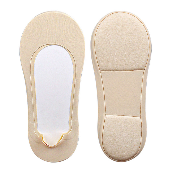 Nude cushioned no-show sock front and padded underside