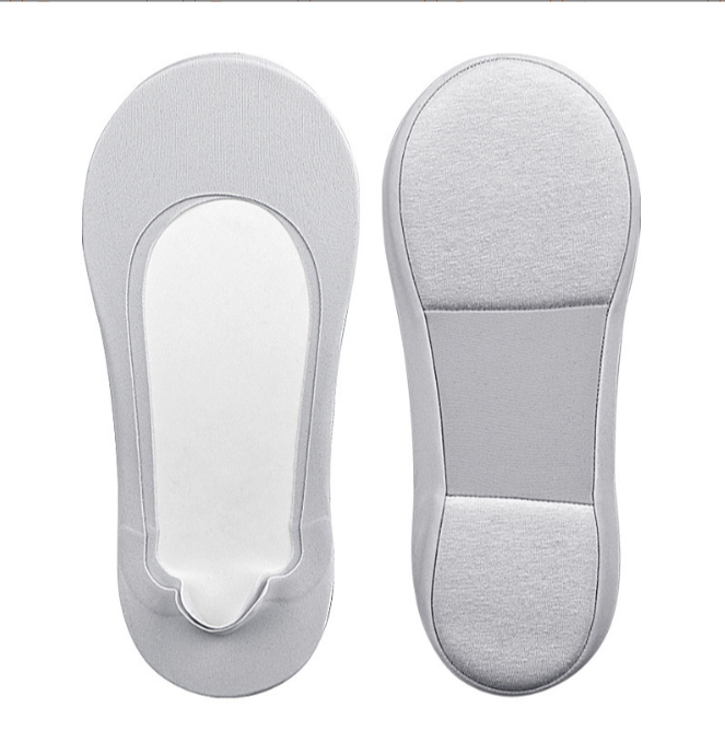 Grey cushioned no-show sock front and padded underside