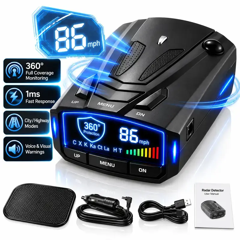 🚗 V7 Multi-Band Radar Alert Detector – Voice & LED Alerts, City/Highway Modes
