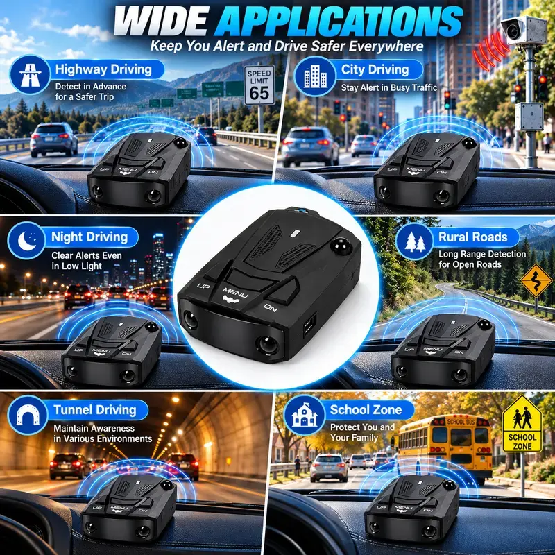 🚗 V7 Multi-Band Radar Alert Detector – Voice & LED Alerts, City/Highway Modes