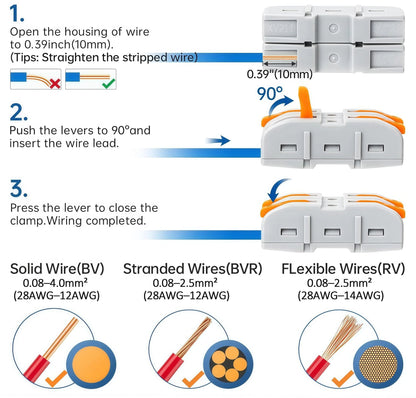 🔥2026 Universal Quick Lever Electrical Wire Connectors (24-12 AWG) Assortment - 20 × Connectors