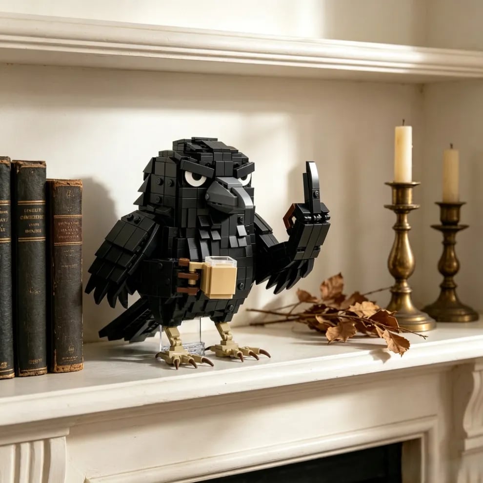 ☕ Not Until My Coffee Crow Building Block Set – Funny DIY Desk Decor Gift