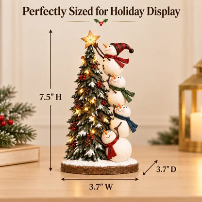 ⛄ Four Snowmen Light-Up Christmas Tree Figurine – LED Holiday Tabletop Decoration