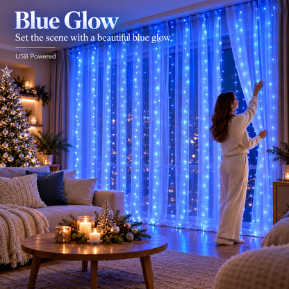🎄 Christmas Curtain Lights – Warm White LED Window Lights with Remote Control