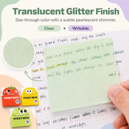 ✍️Rarler Transparent Pull-Out Glitter Sticky Notes - 80 Sheets Per Pad