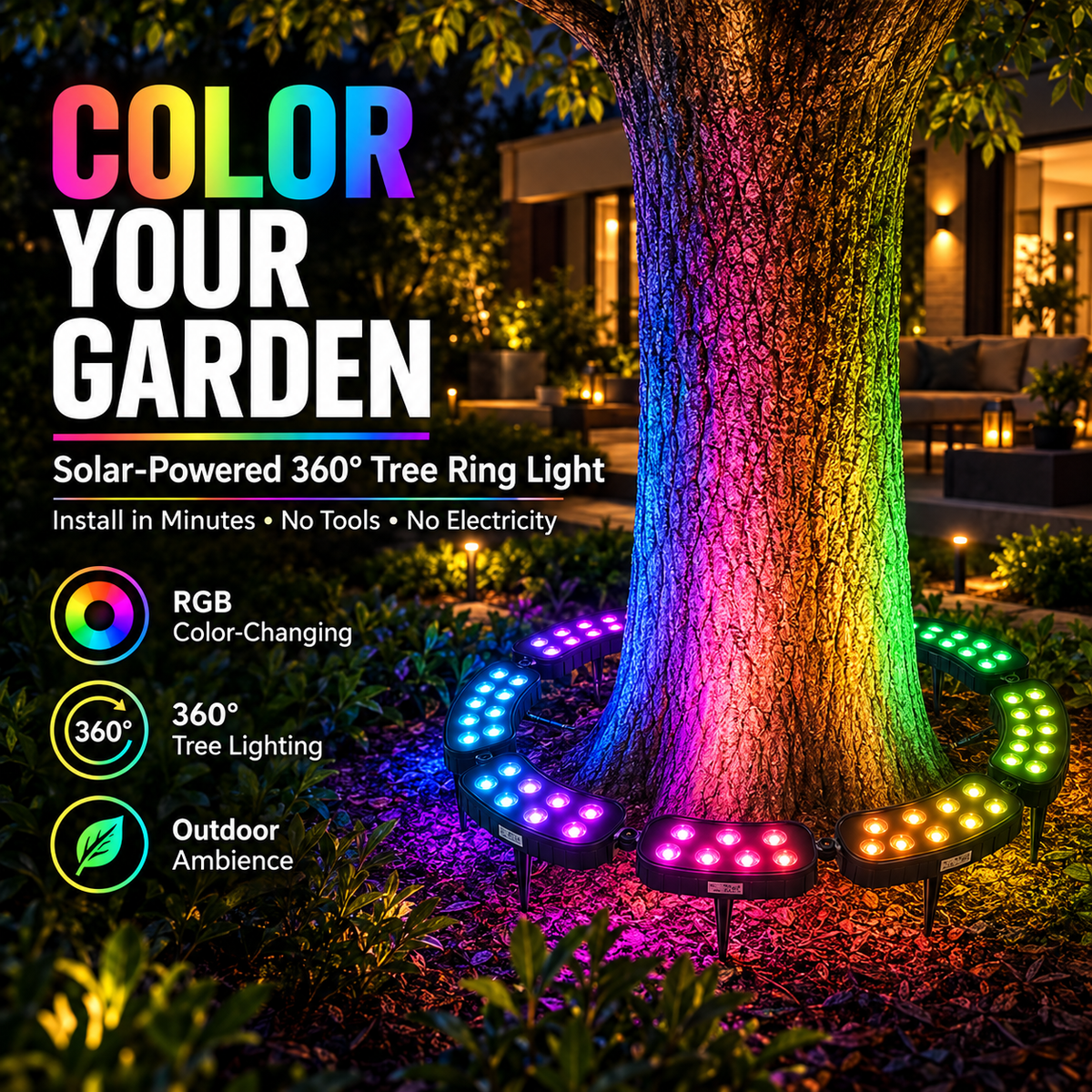 💜💙💚 One Tree. Endless Colors. – Solar RGB Landscape Ring Light