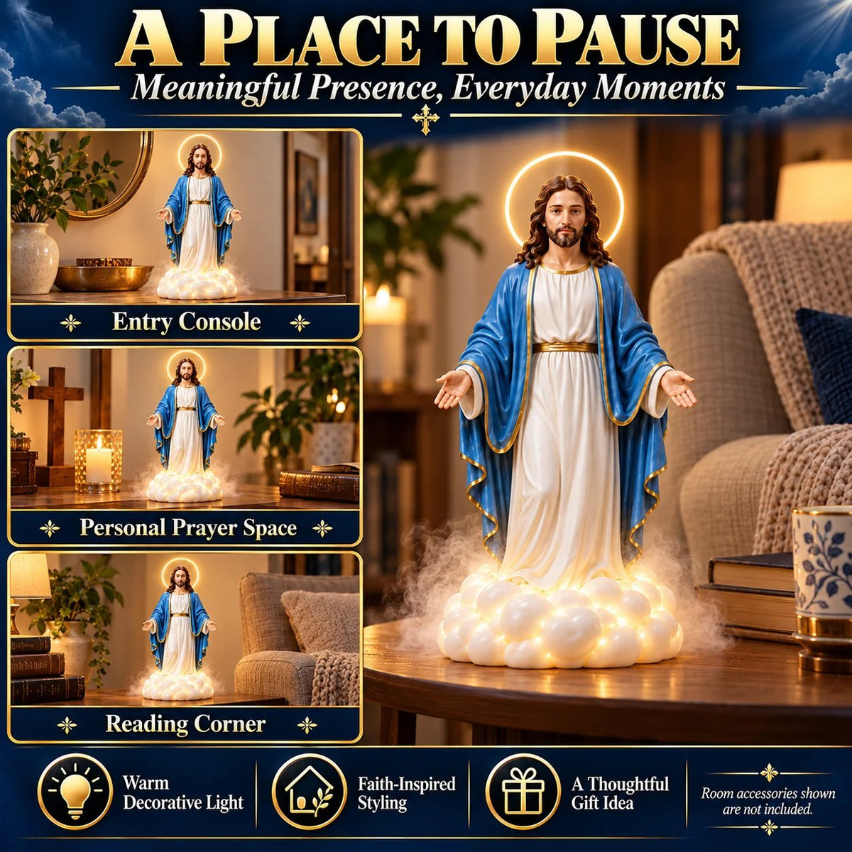 ✝️ Holy Mist Jesus Humidifier – Light-Up Christian Statue with Halo Glow & Cloud Mist