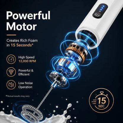 3-Speed Rechargeable Milk Frother for Café-Style Drinks