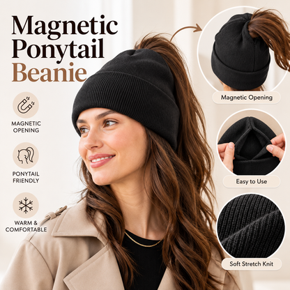 ❄️ Magnetic Ponytail Beanie – Keep Your Hair Up & Ears Cozy