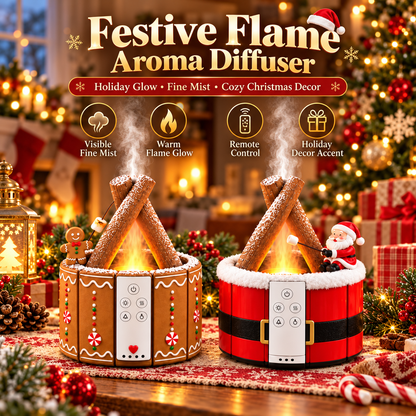 🎄 MerryMist Christmas Campfire Aroma Diffuser – Cozy Flame-Style Glow, Festive Mist & Adorable Santa/Gingerbread Designs