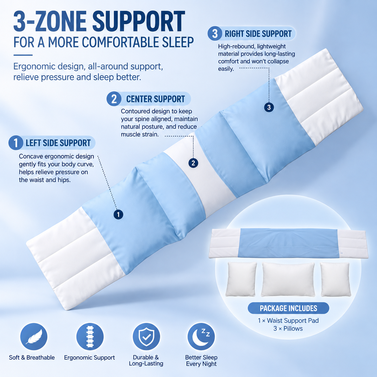 Adjustable Lumbar Support Pillow – For Bed, Office, Car & Sofa
