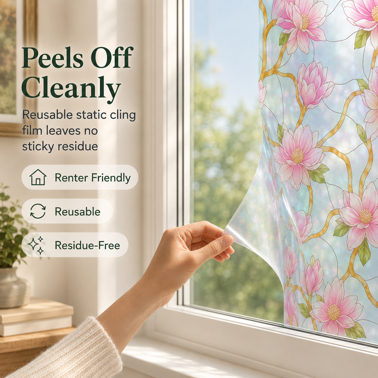 🌸 Floral Stained-Glass Window Privacy Film – Beautiful Privacy With Natural Light