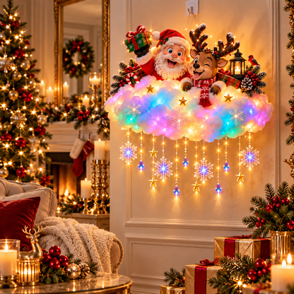 ✨ Santa & Reindeer Light-Up Christmas Cloud – Turn Your Wall Into a Holiday Story