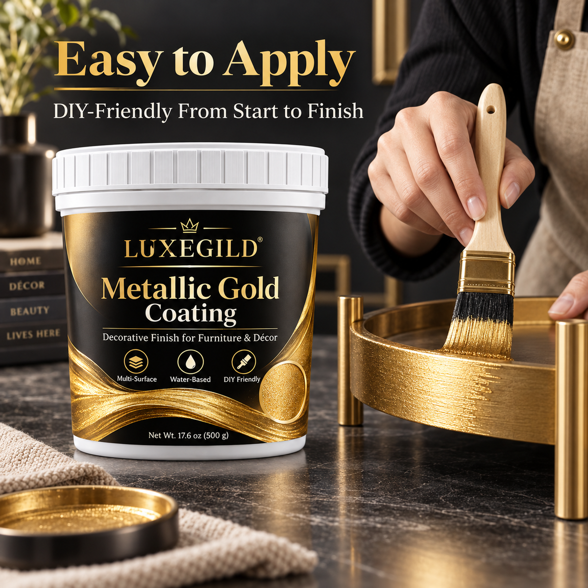 Applying metallic gold coating to a decor object