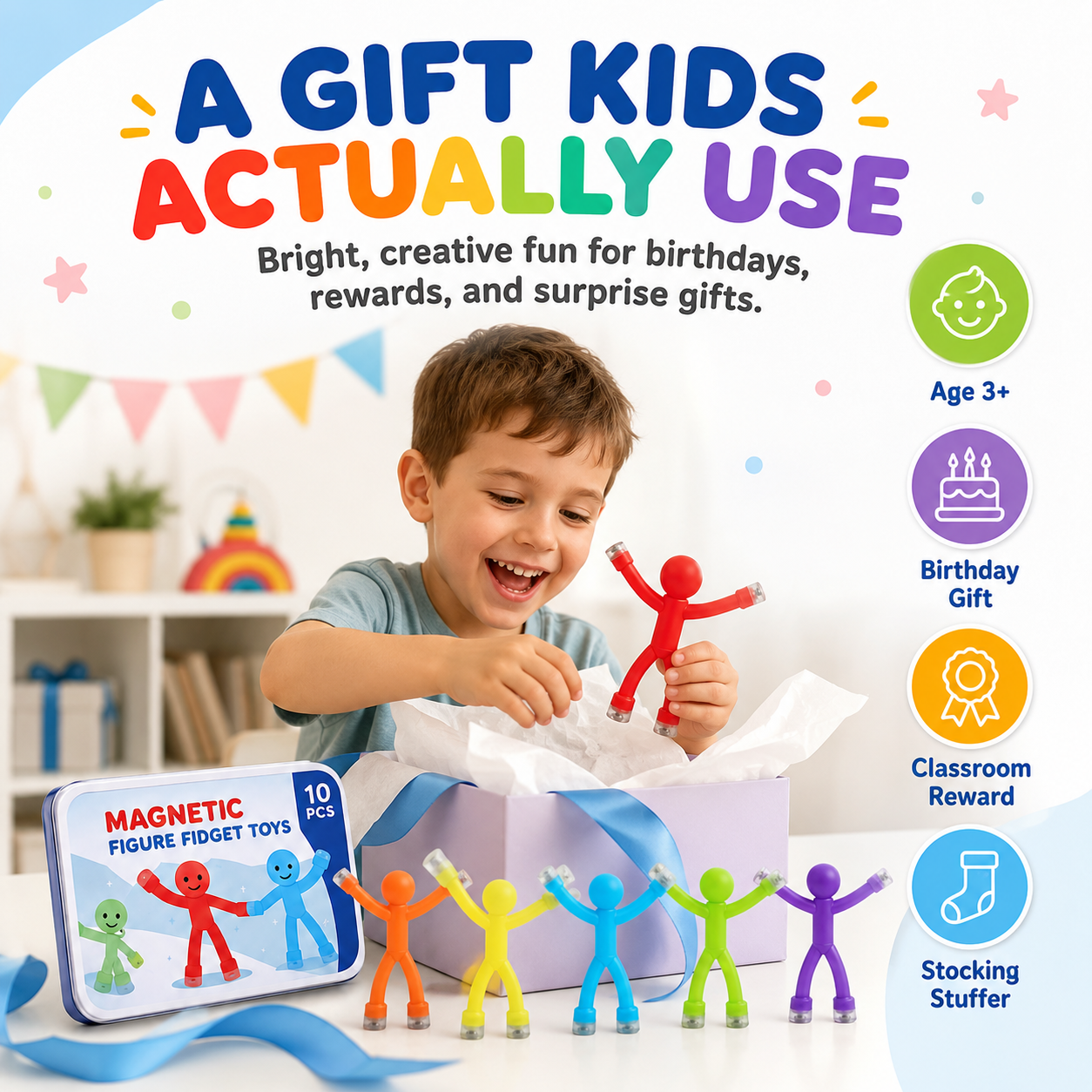 Magnetic figure fidget toys as birthday and holiday gift for kids age 3 plus