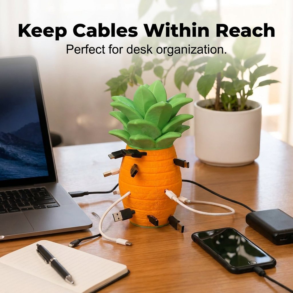 🍍 Pineapple Cable Organizer – Stackable Cord Winder for Desk