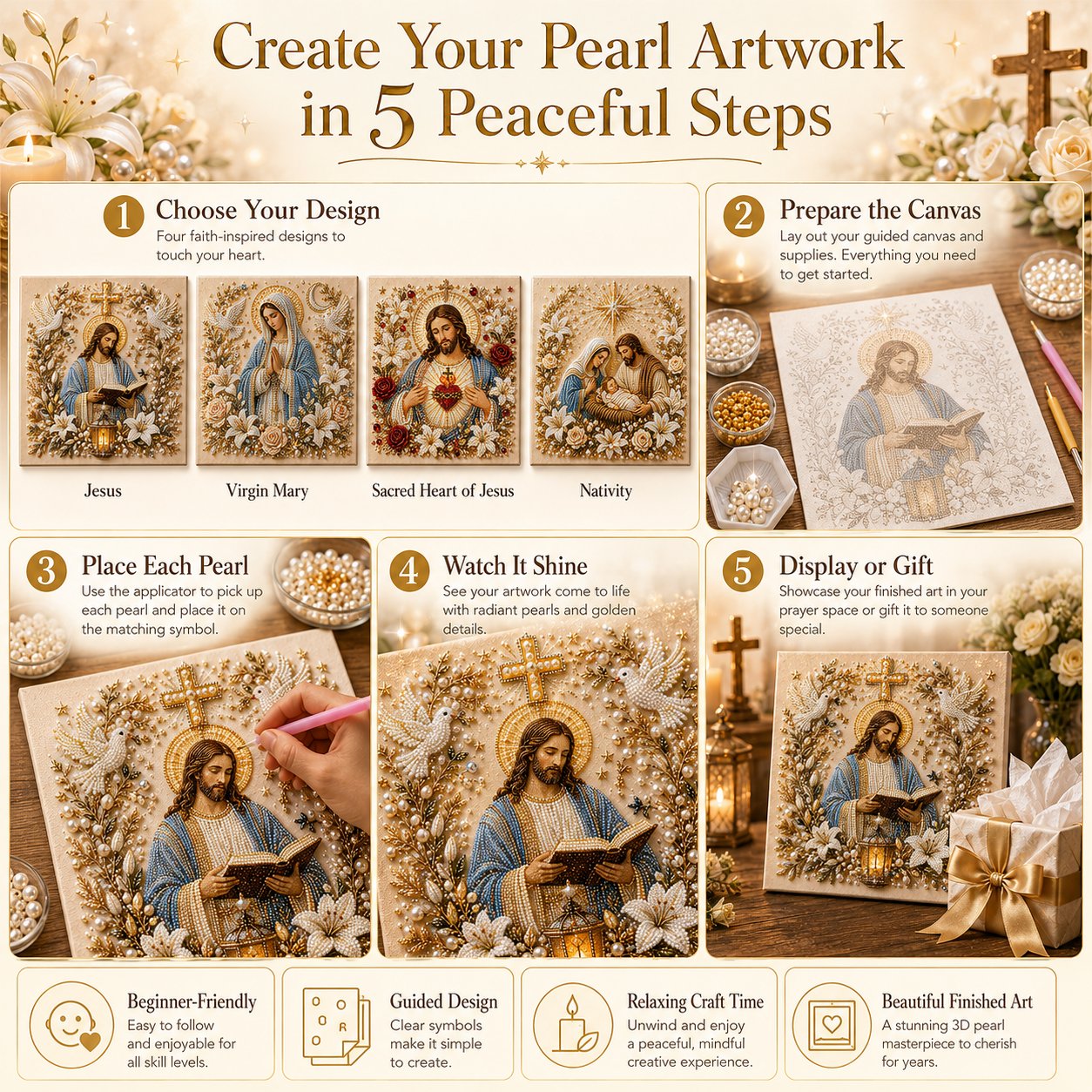 🔥Limited time 70% OFF -✝️ DIY Jesus Pearl Art Kit | 3D Pearl-Style Christian Artwork for Prayer Corners & Faith Gifts