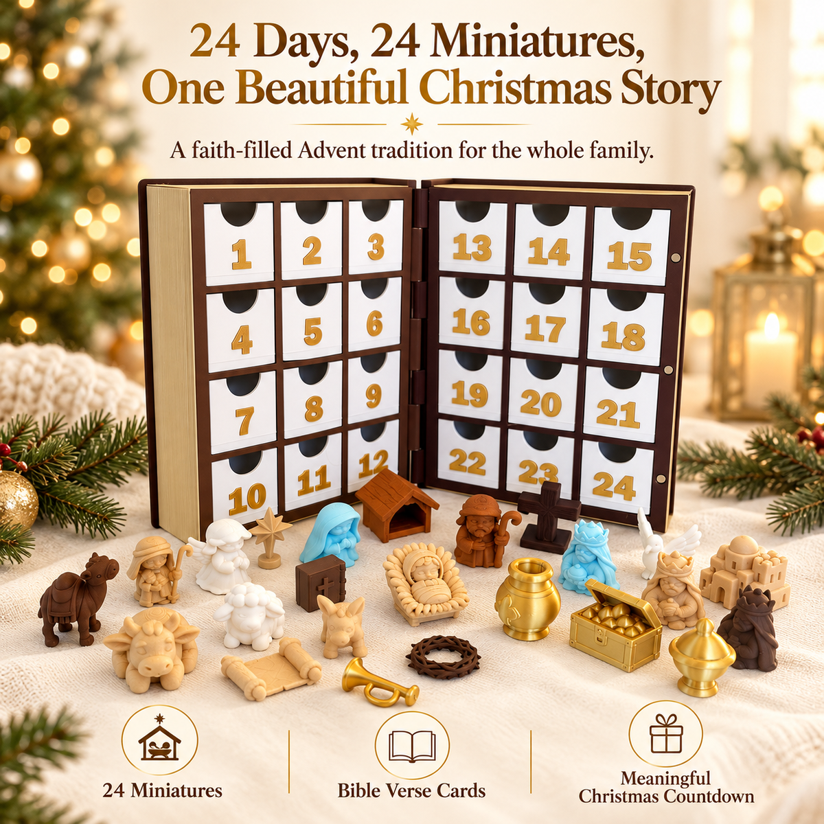 🎄📖 24-Day Bible Advent Calendar – 24 Miniatures, Scripture & Christmas Countdown ✨