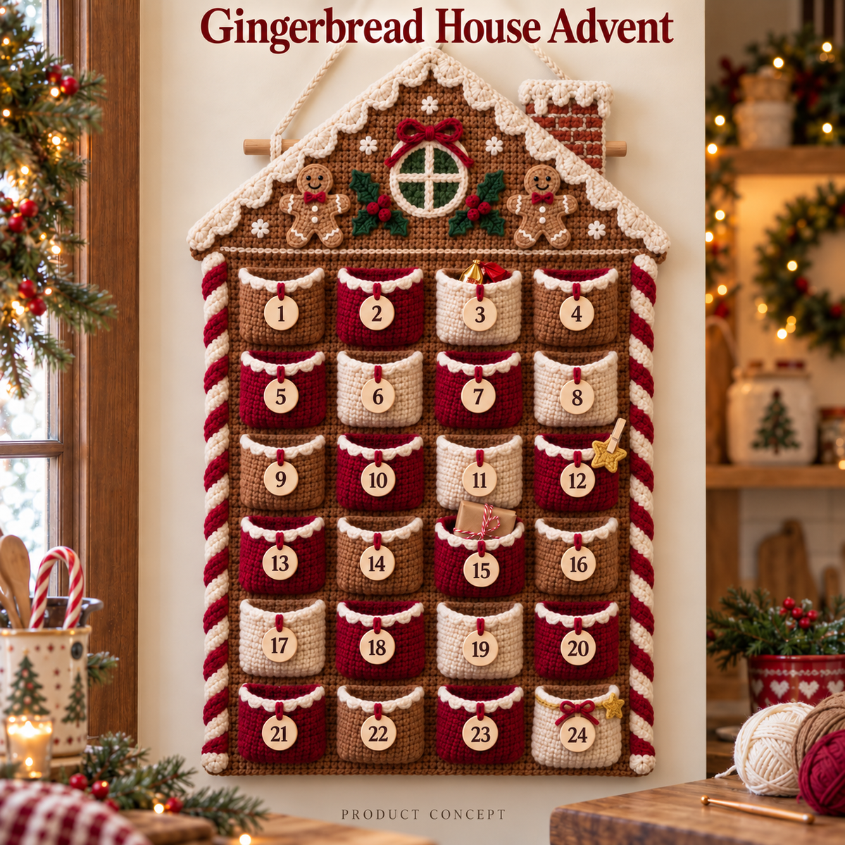 🧶 DIY Crochet Christmas Advent Calendar Kit | 24-Pocket Countdown