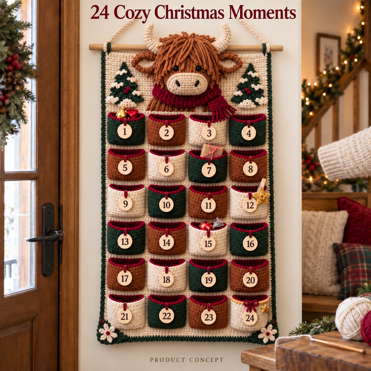 🧶 DIY Crochet Christmas Advent Calendar Kit | 24-Pocket Countdown