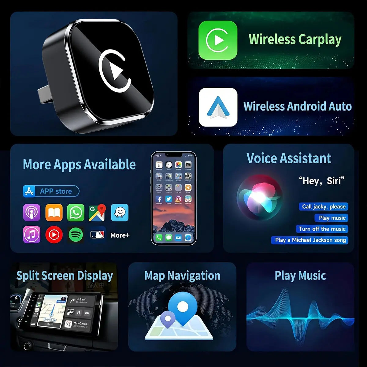 2026 New Wireless CarPlay Adapter - iPhone & Android Compatible with Quick connection