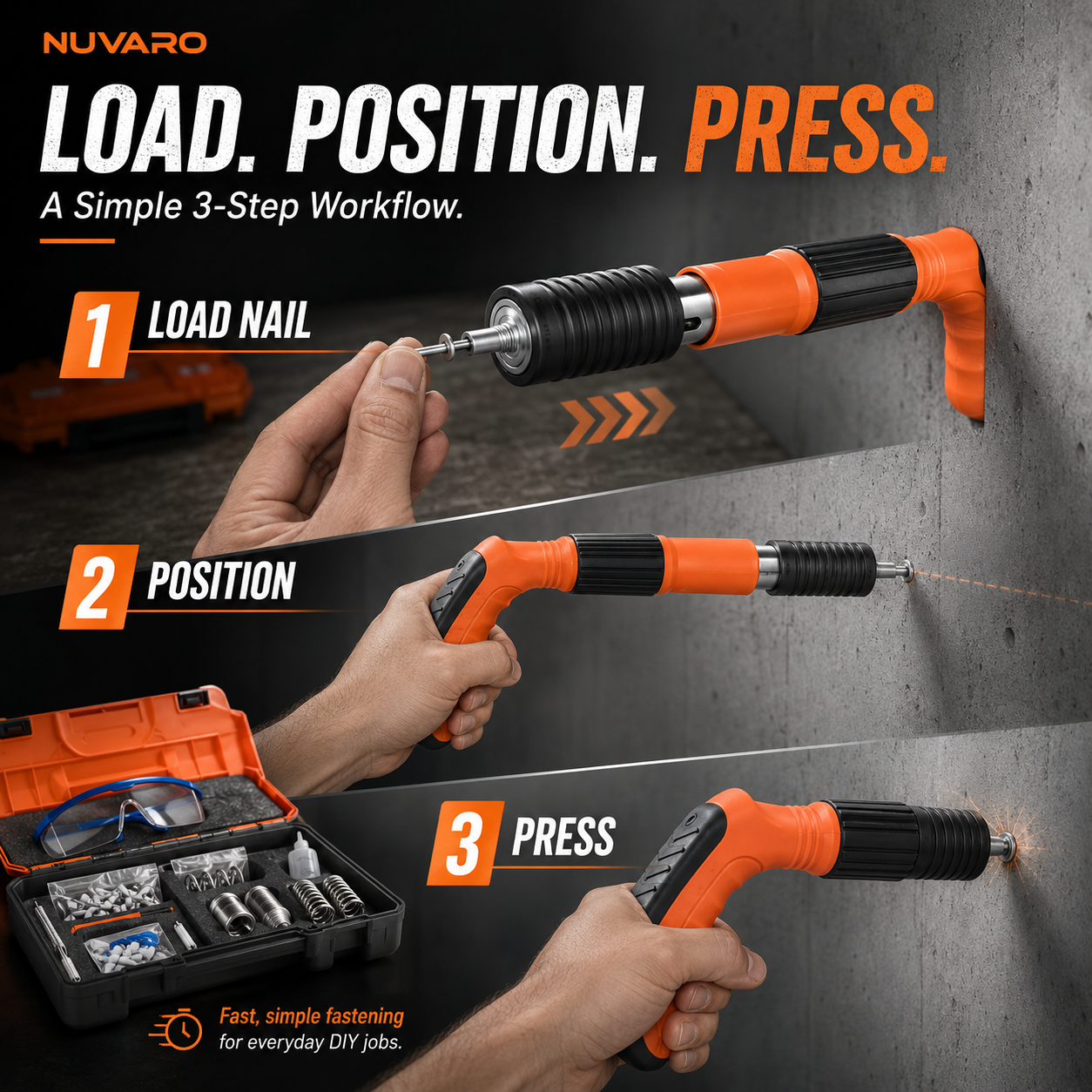 🔨 5-Level Manual Fastening Tool Kit – Cordless DIY Wall Fastener with 100 Nails