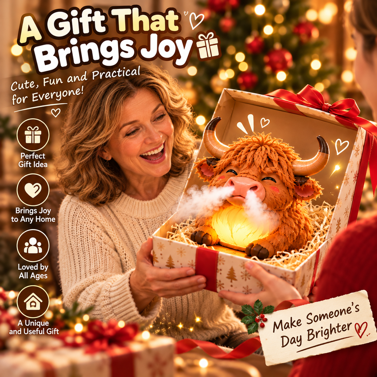🐮 Highland Cow Tap-to-Puff Humidifier – Cute USB Mist Diffuser with Colorful Night Light