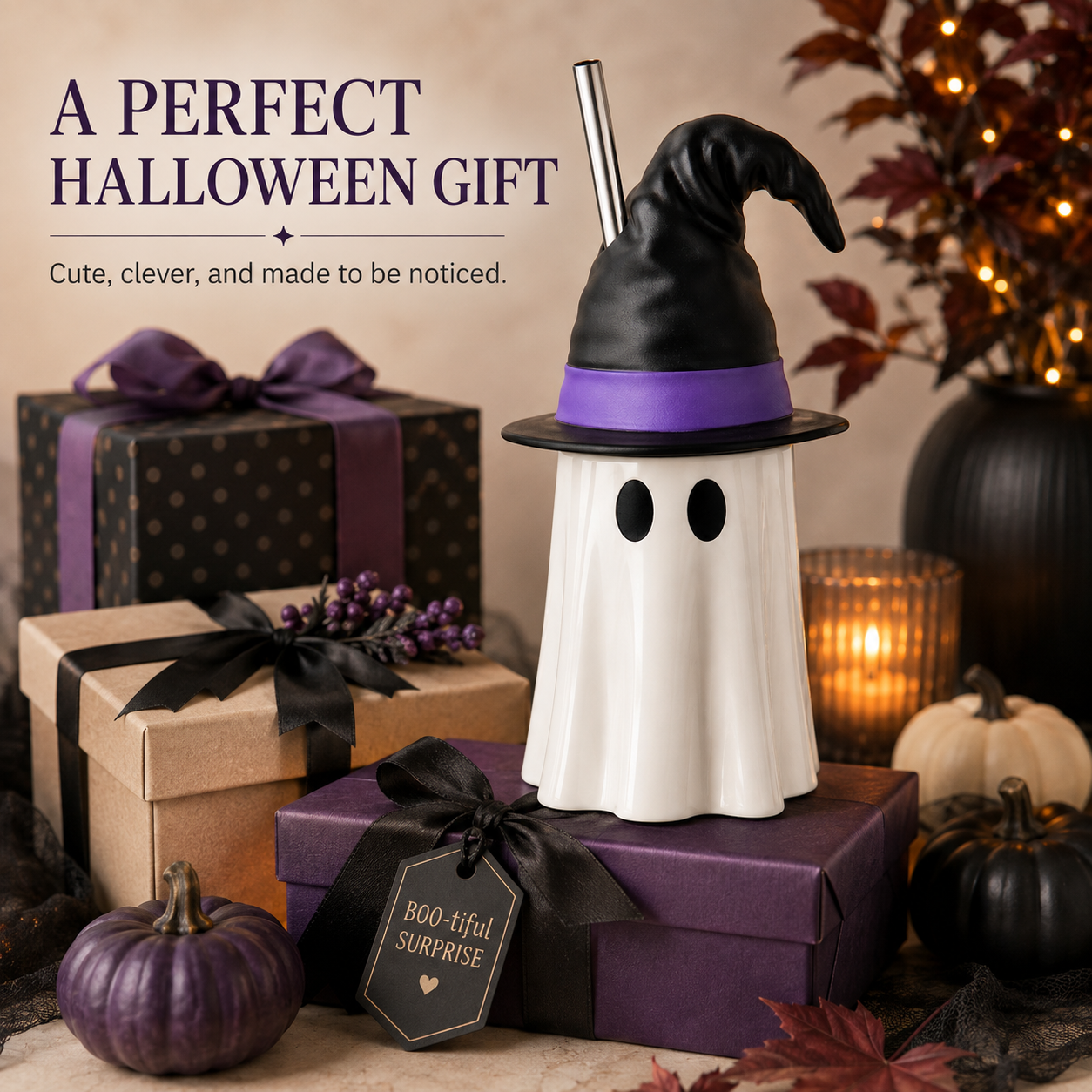 👻Halloween Ghost Witch Hat Tumbler Straw Cup