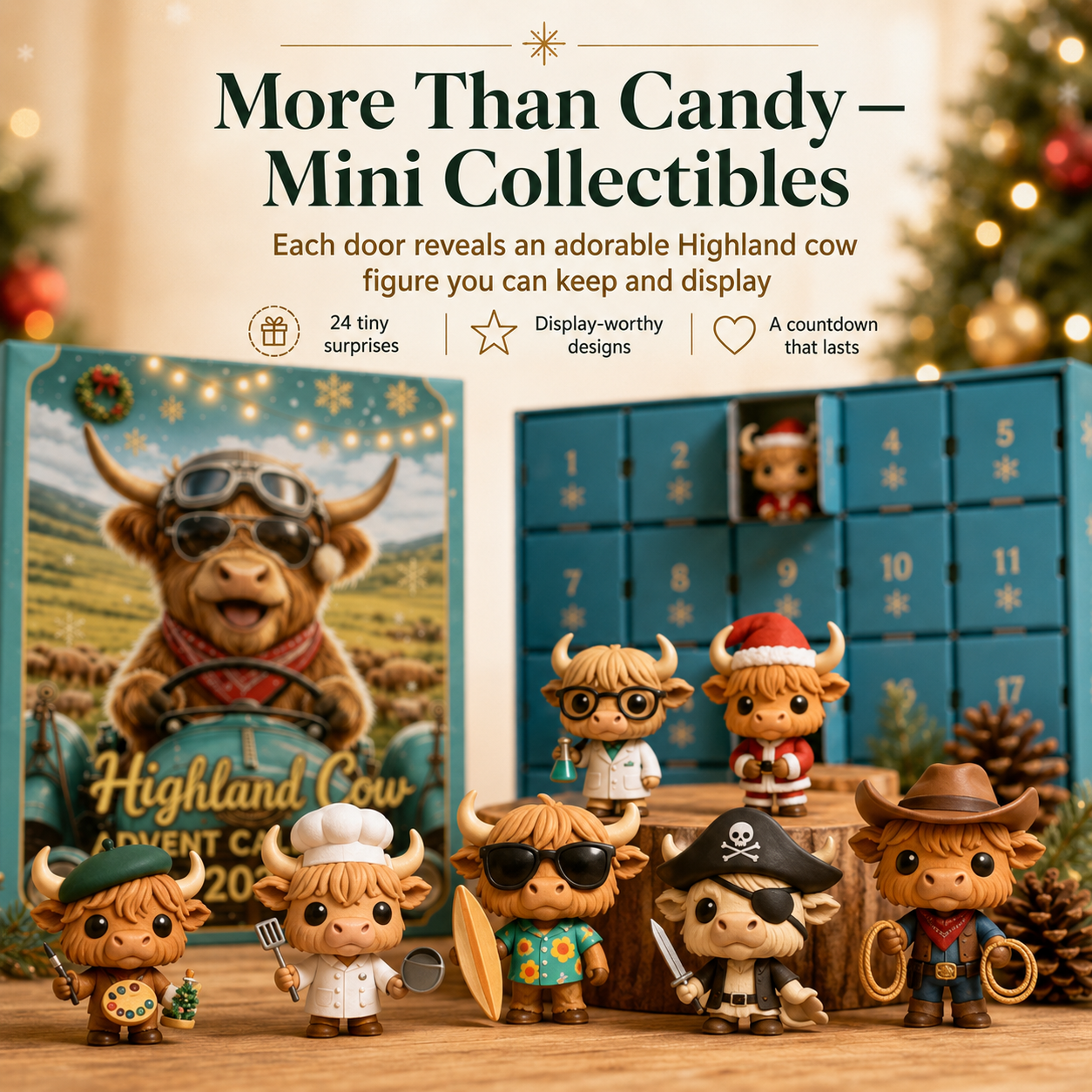 Highland Cow Advent Calendar – 24 Days of Cute Collectible Christmas Surprises