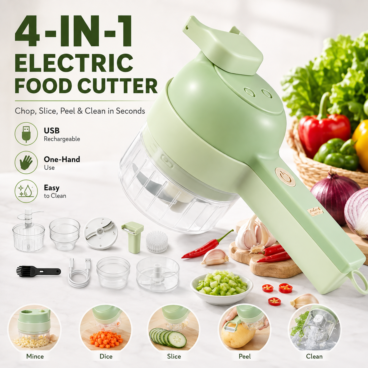 4 in 1 electric vegetable cutter food chopper slicer peeler