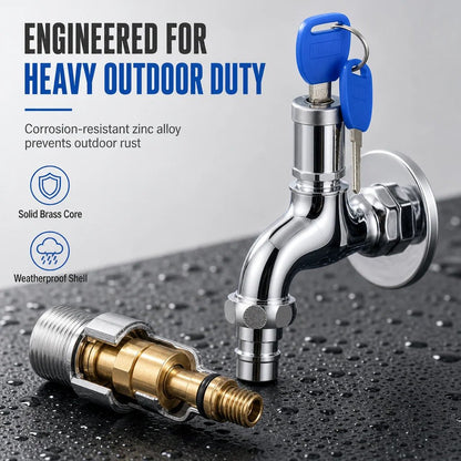 🔐 Lockable Outdoor Water Faucet with Key — Secure Metal Garden Tap for Outdoor Water Access