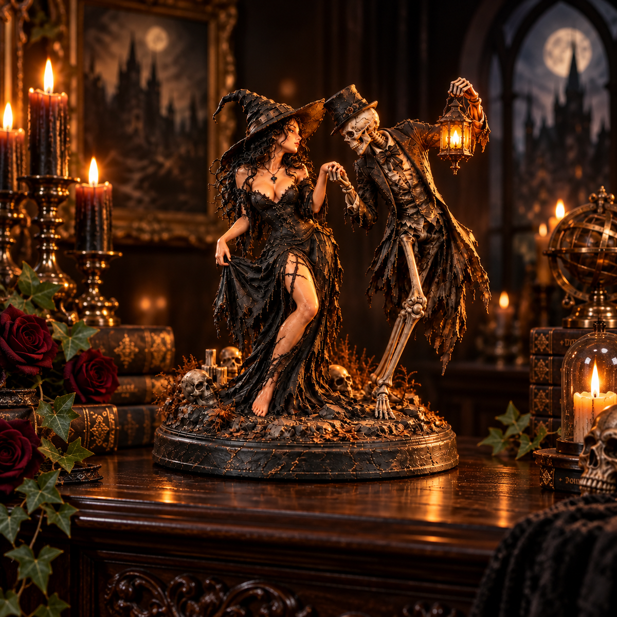 🖤 Till Death Do Us Part Gothic Couple Figurine | Witch & Skeleton Dark Romance Décor
