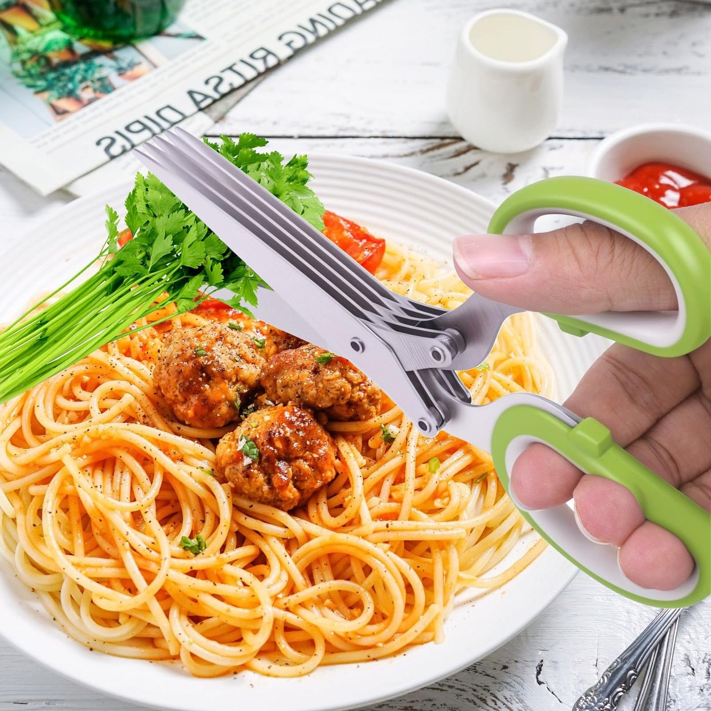 5-Blade Herb Scissors with Safety Cover & Cleaning Comb