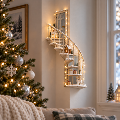 ❄️ Light-Up Winter Fairy Door Staircase – Enchanted LED Wall Decoration