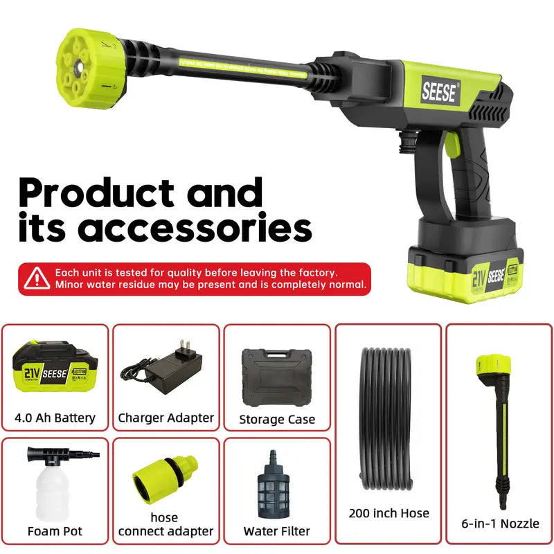 Cordless high-pressure washer, portable car washer, suitable for car washing, household cleaning, and garden watering