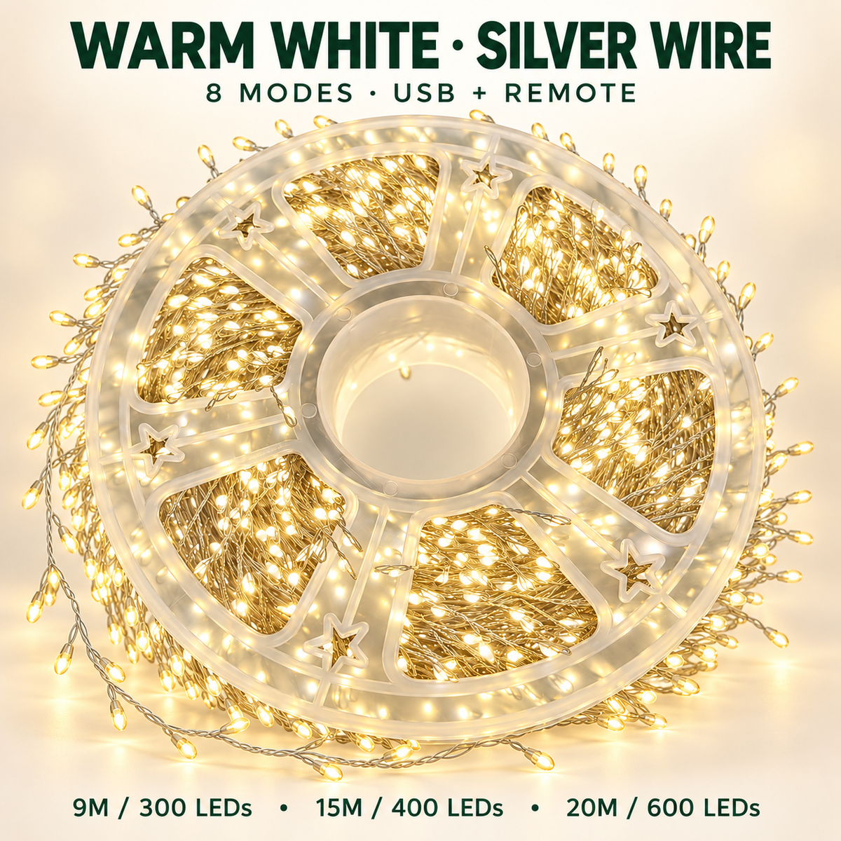 ✨ Fill Every Branch with Light — USB Cluster Christmas Lights with Remote | 8 Modes, 300–600 LEDs