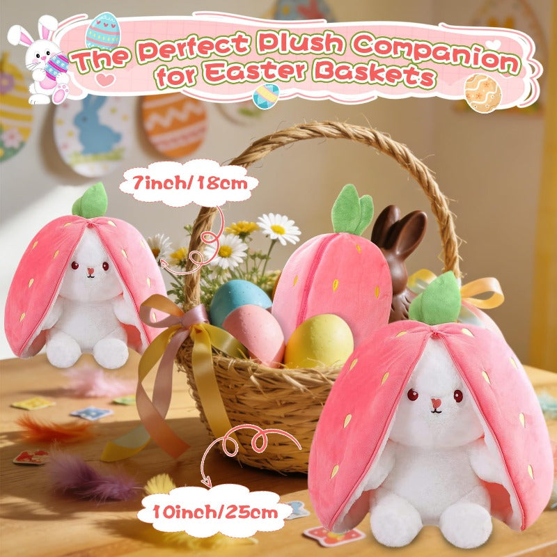 2-in-1 Strawberry Bunny Reversible Plush – Zip & Flip Transforming Toy