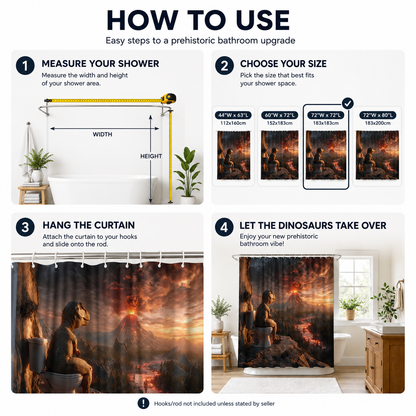 🦖Fun Dinosaur Volcano Bathroom Shower Curtain