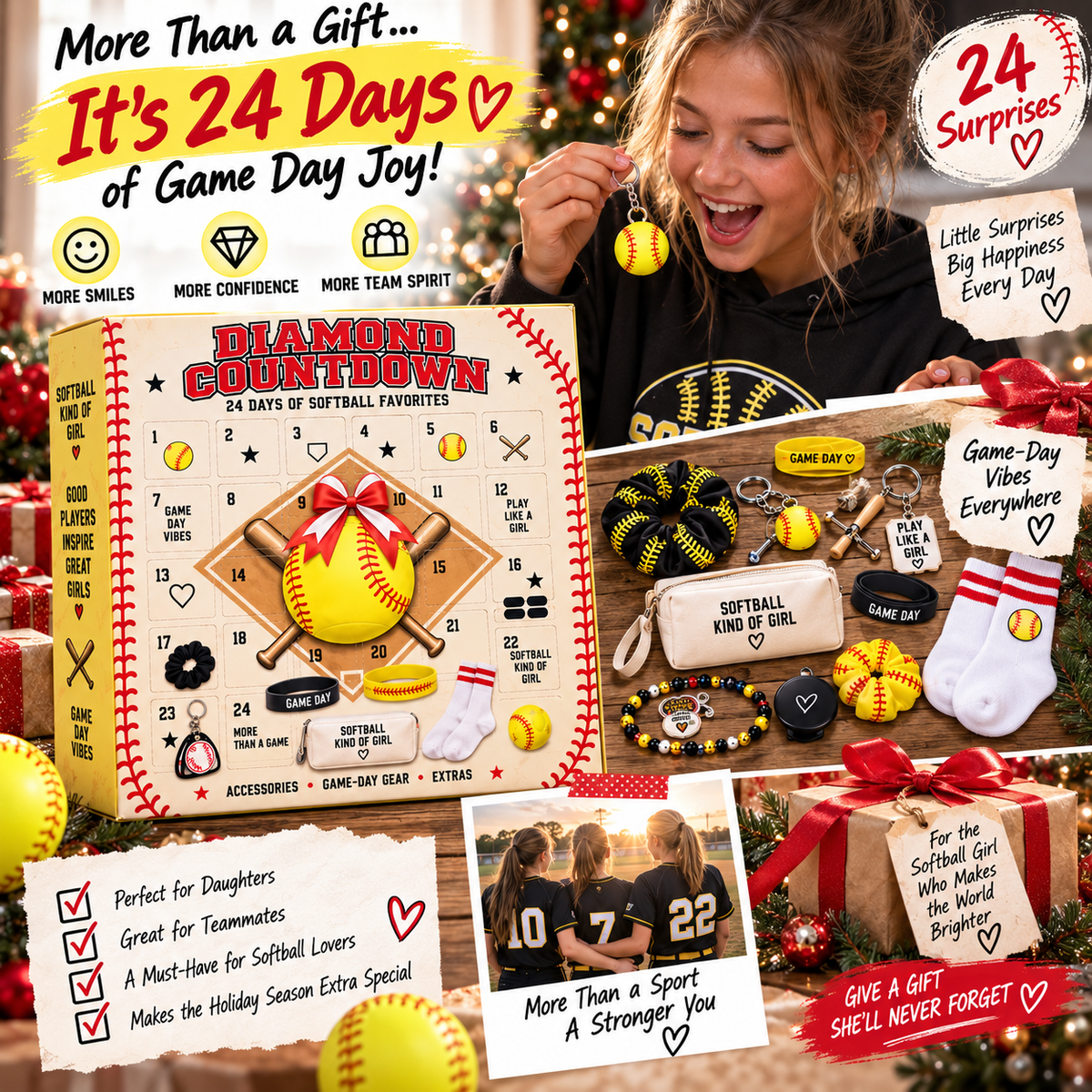 🥎 2026 Softball Girls Advent Calendar – 24 Days of Game-Day Surprises