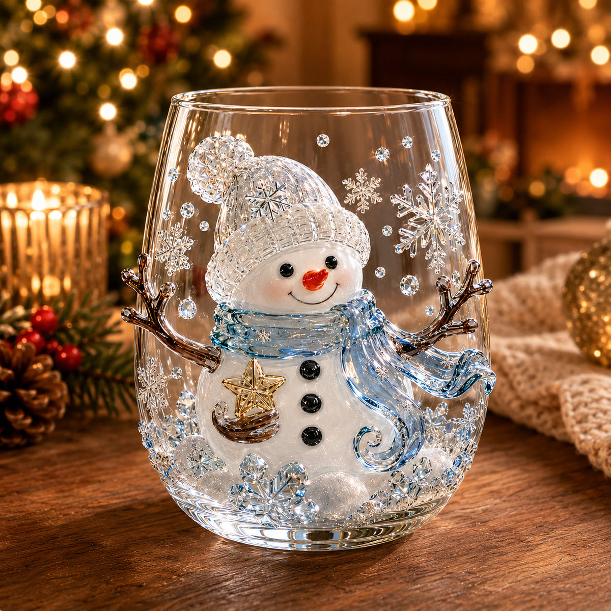 Snowman Christmas 3D glass cup