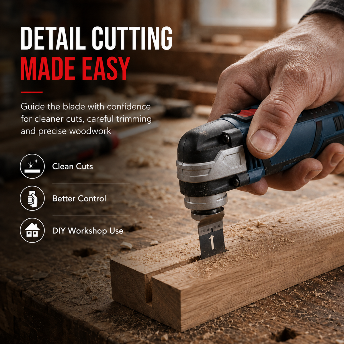 Detail wood cutting task showing the need for better control on small precise cuts