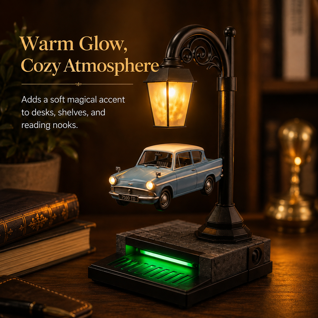 🚗✨ Floating-Look Retro Car Streetlamp Display – Warm Light Collector Desk Decor