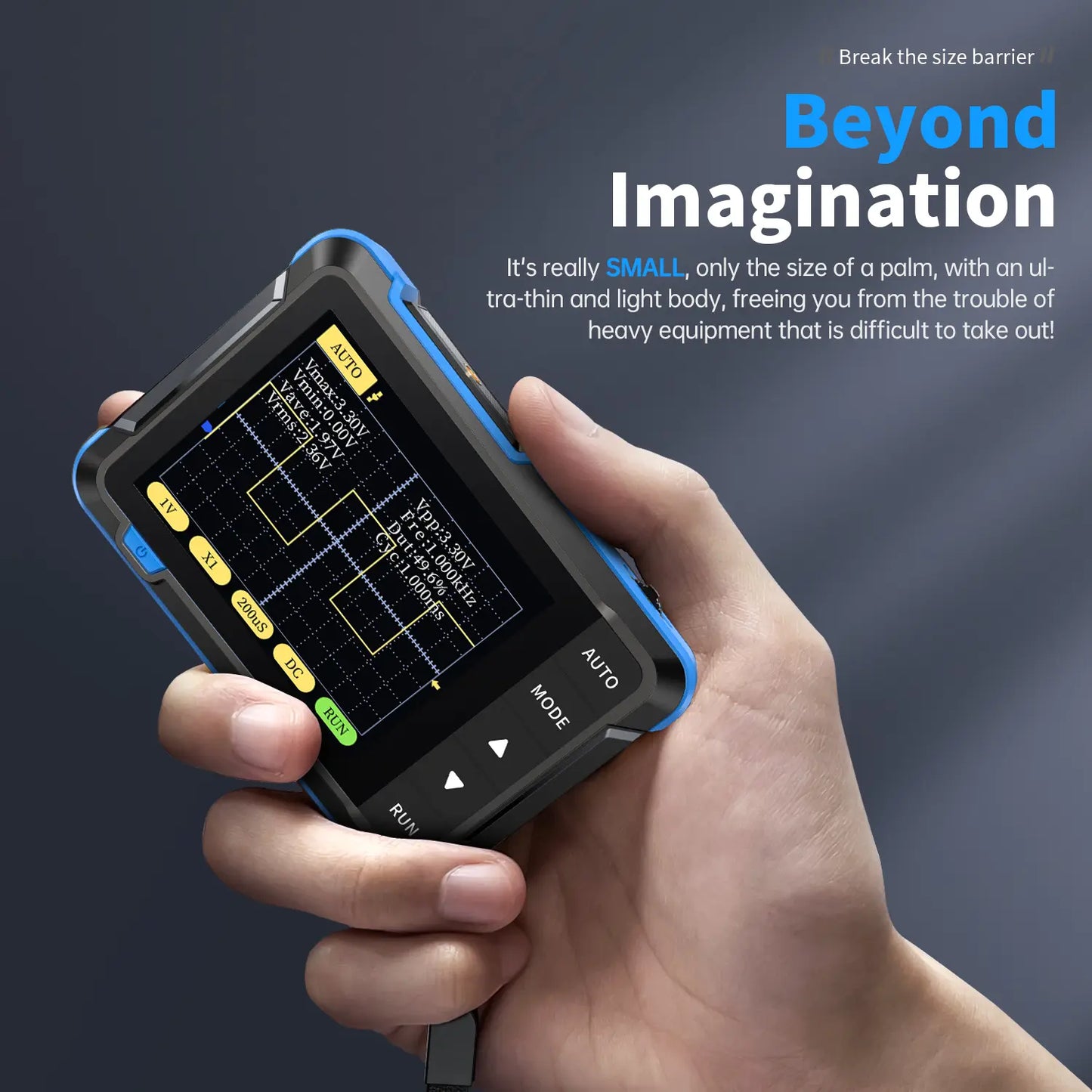 Palm sized handheld digital oscilloscope